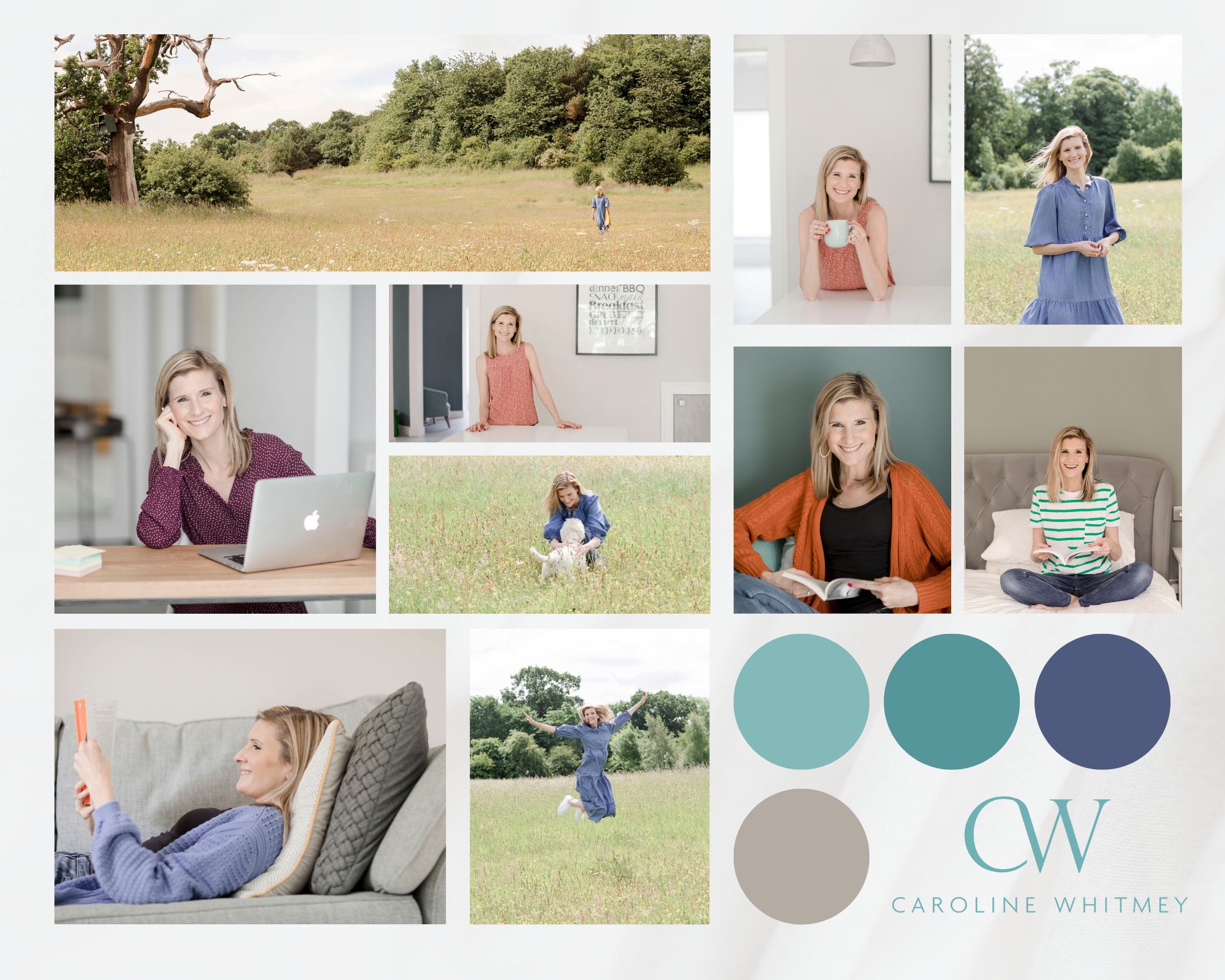 moodboard showing a selection of brand photos for caroline whitmey coaching