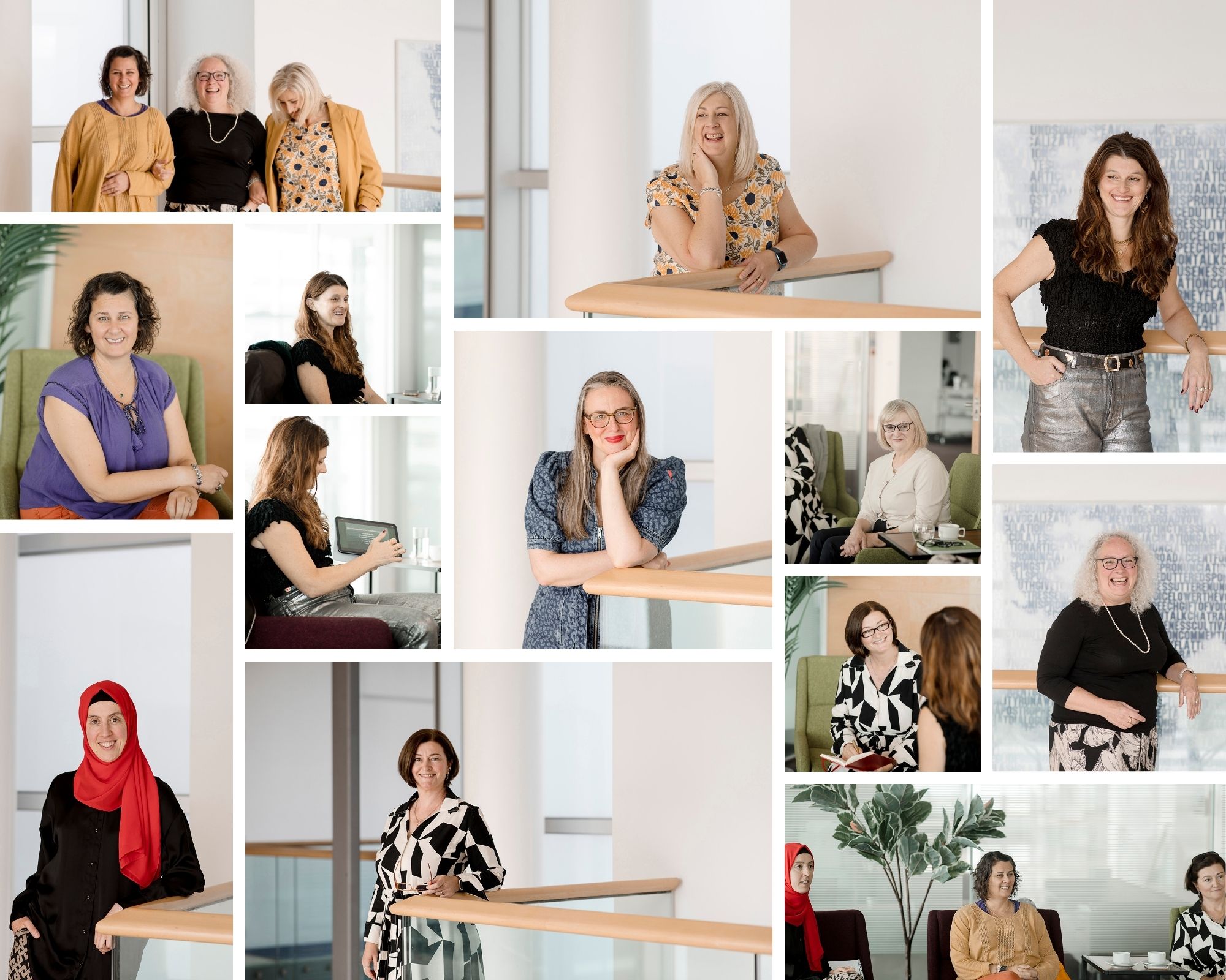 Collage of brand photography showing various business women indoors and out doors at a networking meetup in edinburgh
